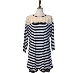UMGEE Striped Lace Crew Hi-Lo Dress M